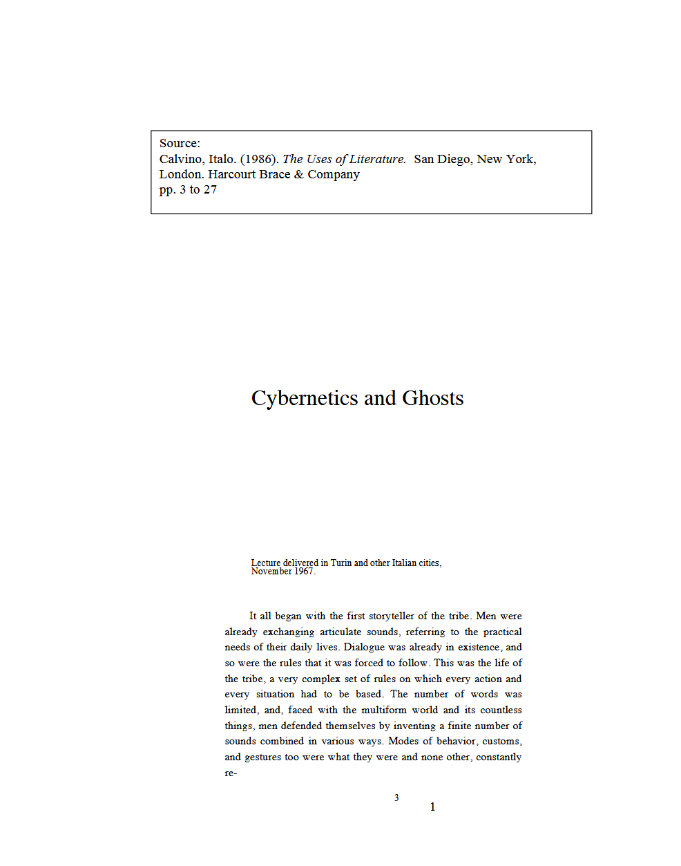 Italo Calvino - Cybernetics and Ghosts